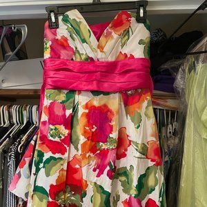 Trixxi Strapless Satin Watercolor Floral Mini Dress Size 5 Sweetheart